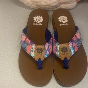 Yellow Box Pink and Blue Sequin Thong Sandals